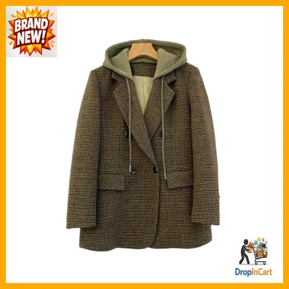 Oversized Hooded Blazer Double Breasted Loose Fit Lined Work Office Jacket_5